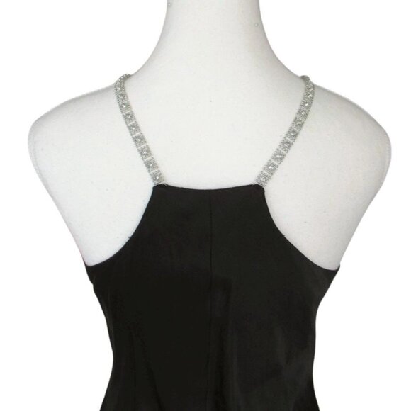 Vintage 90s Pariscope Made in Canada Black Mini Dress with Crystal Bling Straps - Picture 6 of 8